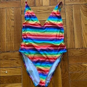 Nasty Gal Rainbow Pride one-piece swimsuit